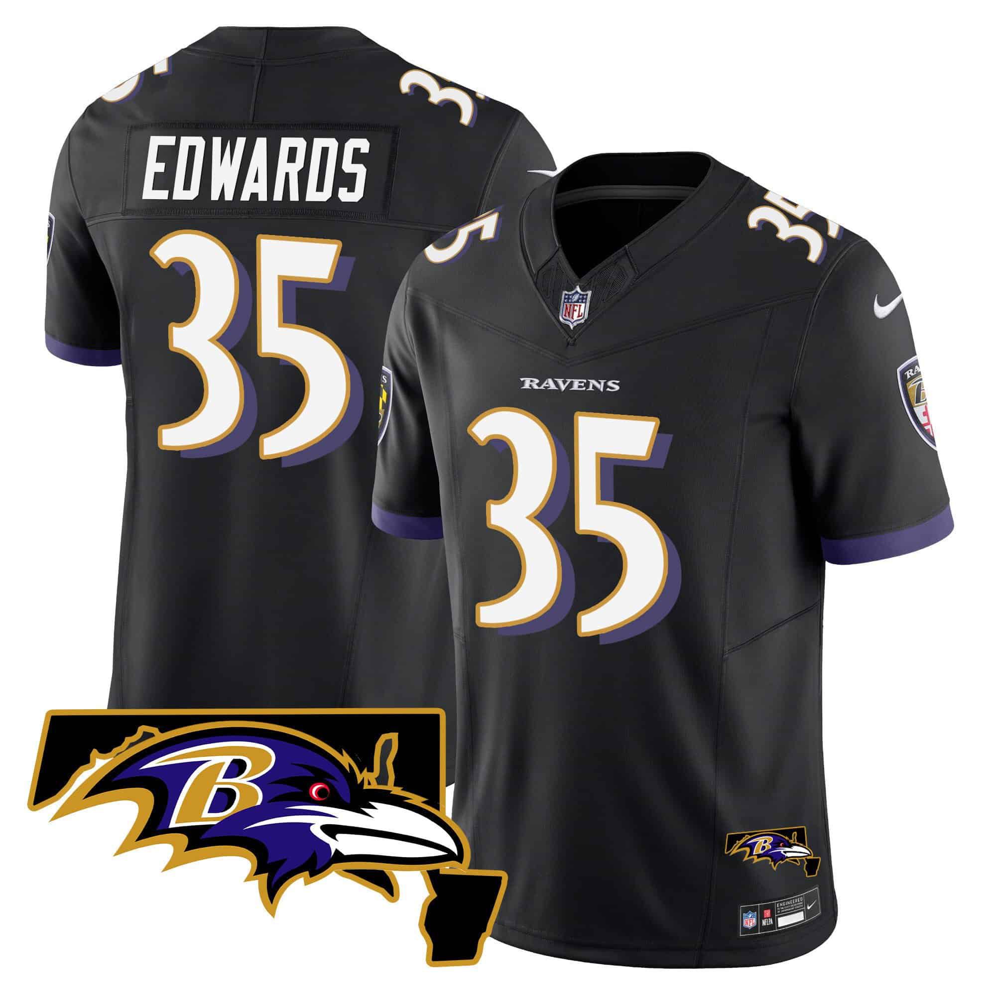 Men Baltimore Ravens #35 Edwards Black 2024 Nike Maryland Patch Vapor Limited NFL Jersey style 1